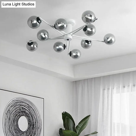 Sputnik Semi Flush Mount Silver Glass Ceiling Light Fixture - Modern Postmodern Design With 6/8/10