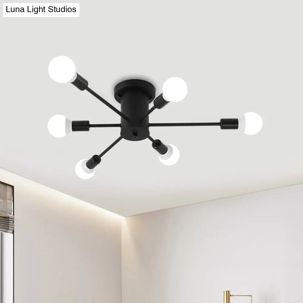 Sputnik Style Ceiling Light In Black/White/Gold With 6/8/10 Heads - Contemporary Semi - Mount