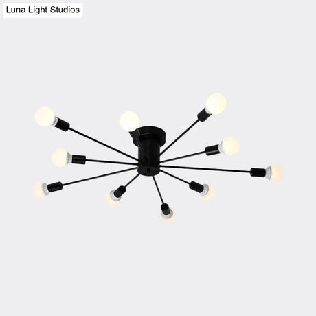 Sputnik Style Ceiling Light In Black/White/Gold With 6/8/10 Heads - Contemporary Semi - Mount