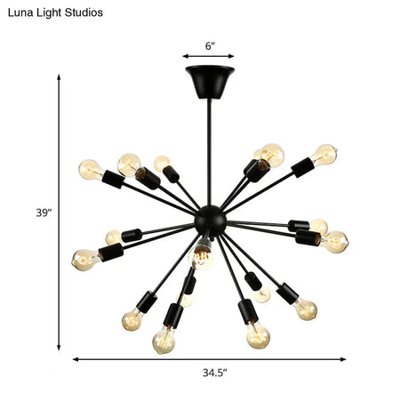 Sputnik Vintage Metal Chandelier: Dining Room Pendant Light Fixture In Black