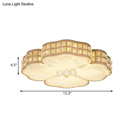 Square Champagne Flush Light With Peach Blossom Design - Contemporary Led Ceiling Lamp In 3 Sizes
