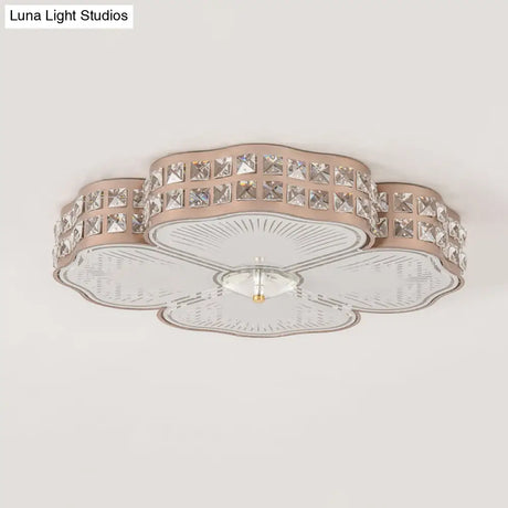 Square Champagne Flush Light With Peach Blossom Design - Contemporary Led Ceiling Lamp In 3 Sizes