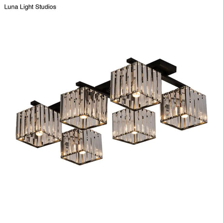 Square Crystal Rod Ceiling Light Fixture - Modern Semi Flush Mount With Tri - Sided Design (4/6/9