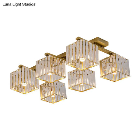 Square Crystal Rod Ceiling Light Fixture - Modern Semi Flush Mount With Tri - Sided Design (4/6/9