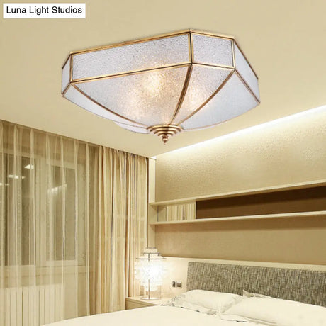 Square Flush Mount Traditionary Water Glass Ceiling Light Fixture - Brass Finish Ideal For Bedrooms