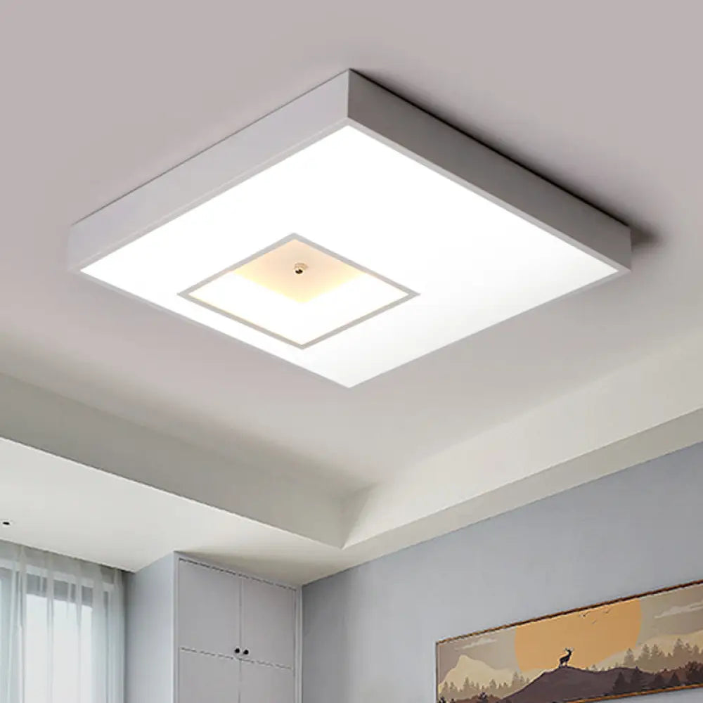 Square Flush Pendant Light - Modern Led Acrylic Ceiling Mount In Black/White White / 18’ Warm