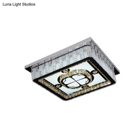 Square Led Crystal Ceiling Mounted Light In Chrome With Clover Pattern - Modern Simplicity Design