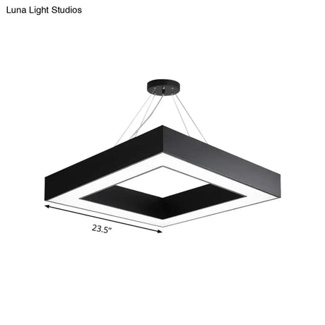 Square Metal Pendant Lighting - Modern Led Black Hanging Lamp Kit In White/Warm Light For Office