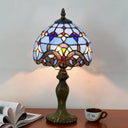 Stained Art Glass Dome Table Lamp - Unique Nightstand Lighting For Living Room Décor Lake Blue