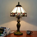 Stained Art Glass Dome Table Lamp - Unique Nightstand Lighting For Living Room Décor White