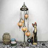 Stained Art Glass Floor Lamp - Traditional Beige/Red/Yellow Elliptical Design 5 Heads Bedroom