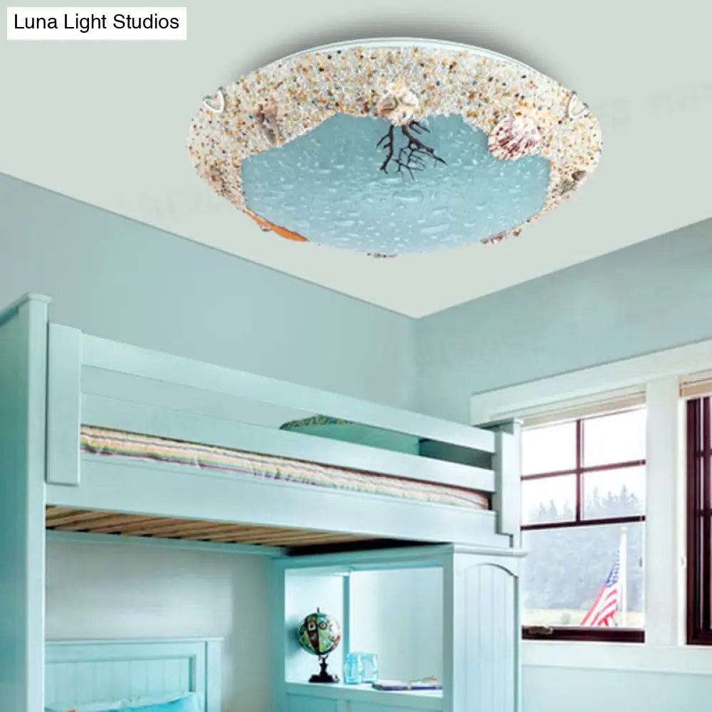 Stained Art Glass Flush Mount Lamp - Kids Style Led Ceiling Light For Bedroom