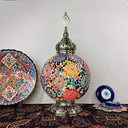 Stained Art Glass Table Lamp - Traditional Globe Style With White/Red/Yellow Colors For Bedroom