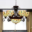 Stained Glass Chandelier Light Tiffany - Domed Design 9 Lights White/Red/Beige Ideal For Living