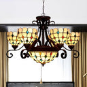 Stained Glass Chandelier Light Tiffany - Domed Design 9 Lights White/Red/Beige Ideal For Living