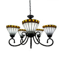 Stained Glass Chandelier With 5 Lights In White For Living Rooms
