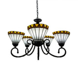 Stained Glass Chandelier With 5 Lights In White For Living Rooms