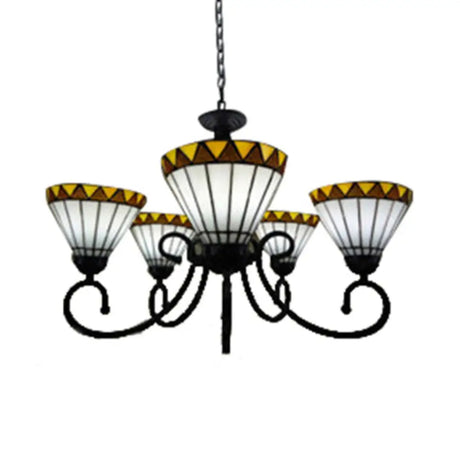 Stained Glass Chandelier With 5 Lights In White For Living Rooms