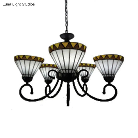 Stained Glass Chandelier With 5 Lights In White For Living Rooms