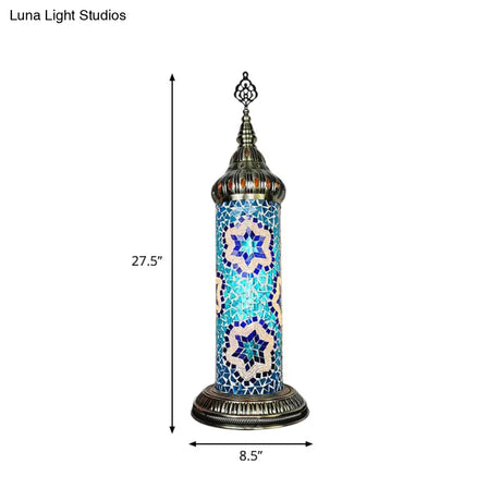 Stained Glass Cylinder Bedroom Table Lamp With Led Night Light - Traditional Design In