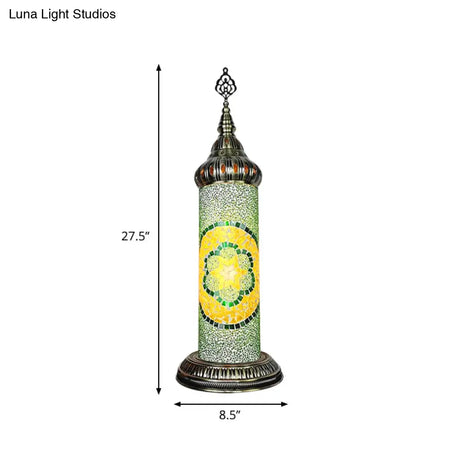 Stained Glass Cylinder Bedroom Table Lamp With Led Night Light - Traditional Design In