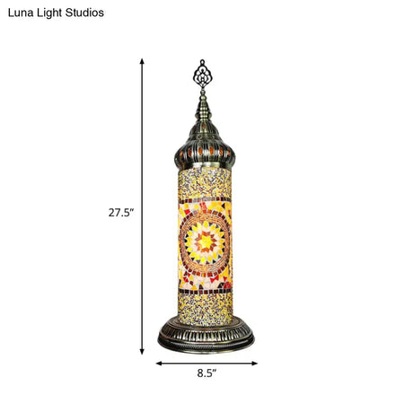Stained Glass Cylinder Bedroom Table Lamp With Led Night Light - Traditional Design In