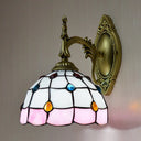 Stained Glass Dome Wall Light Fixture - Colorful Bead Tiffany Sconce Lamp Pink