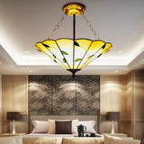 Stained Glass Inverted Ceiling Light - Lodge Style Multi Semi Flush Mount In Beige (19.5’/16’