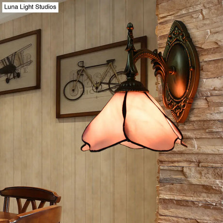 Stained Glass Pink Flower Wall Sconce Lamp - Beautifully Designed For Bedroom Lighting
