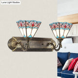 Stained Glass Pyramid Wall Sconce Light - Tiffany Style Aged Brass For Bedroom