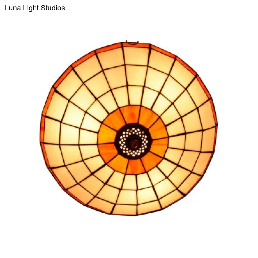 Stained Glass Round Ceiling Light Lodge Fixture - 12/16/19.5 Flush Mount Orange/Blue Bedroom