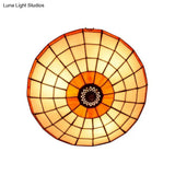 Stained Glass Round Ceiling Light Lodge Fixture - 12/16/19.5 Flush Mount Orange/Blue Bedroom