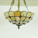 Stained Glass Semi Flush Ceiling Light With Jewel Decoration - Retro Style Yellow/Beige Various