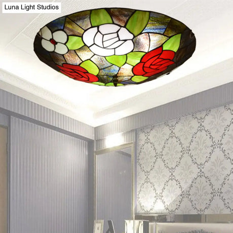 Stained Glass Tiffany Floral Flush Mount Ceiling Light Fixture