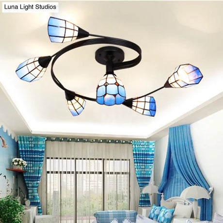 Stained Glass Tiffany Flower Ceiling Light: Semi Flush Mount For Living Room
