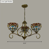 Stained Glass Tiffany Pendant Chandelier With Domed Shape - Antique Brass Finish 3/6/8 Lights