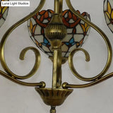 Stained Glass Tiffany Pendant Chandelier With Domed Shape - Antique Brass Finish 3/6/8 Lights