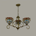 Stained Glass Tiffany Pendant Chandelier With Domed Shape - Antique Brass Finish 3/6/8 Lights 3 /