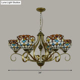 Stained Glass Tiffany Pendant Chandelier With Domed Shape - Antique Brass Finish 3/6/8 Lights