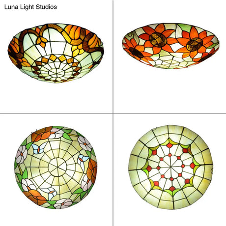 Stained Glass Tiffany - Style Ceiling Light In Multicolored Bowl Design For Bedroom