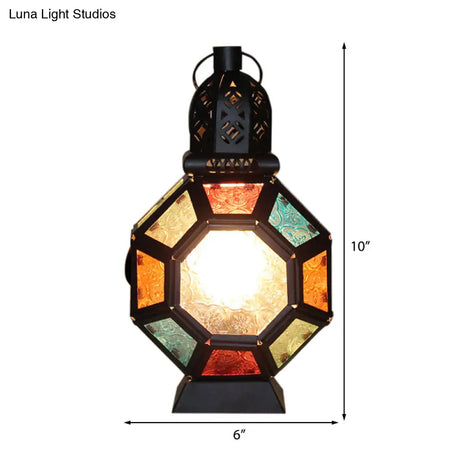 Stained Glass Turtle Shell Desk Light: Kids Moroccan Table Lamp - Black Finish