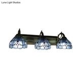 Stained Glass Vintage Vanity Light - Dome Wall Mount With Curved/Arc Arm 3 Lights For Bathroom