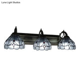 Stained Glass Vintage Vanity Light - Dome Wall Mount With Curved/Arc Arm 3 Lights For Bathroom