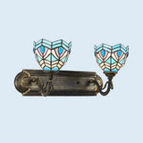 Stained Glass Wall Lamp: Elegant Peacock Design 2 Blue Lights For Living Room