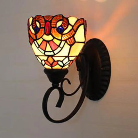 Stained Glass Wall Sconce With 1 Light In White/Brown/Blue For Corridor Brown