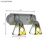 Stained Glass Wall Sconce With 2 Rustic Vintage Heads For Beige Bathroom Lighting
