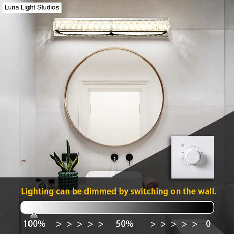 Stainless Steel Bathroom Vanity Sconces With Crystal Embedded Mirror Lights