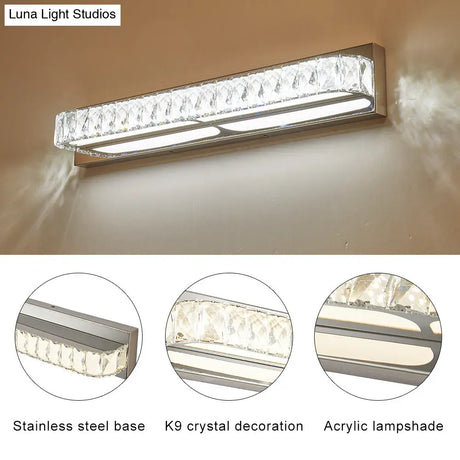 Stainless Steel Bathroom Vanity Sconces With Crystal Embedded Mirror Lights
