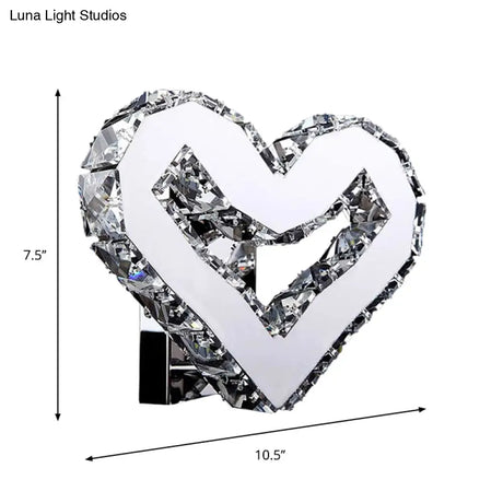 Stainless-Steel Led Heart Sconce - Modern Clear Crystal Wall Lamp In Warm/White Light