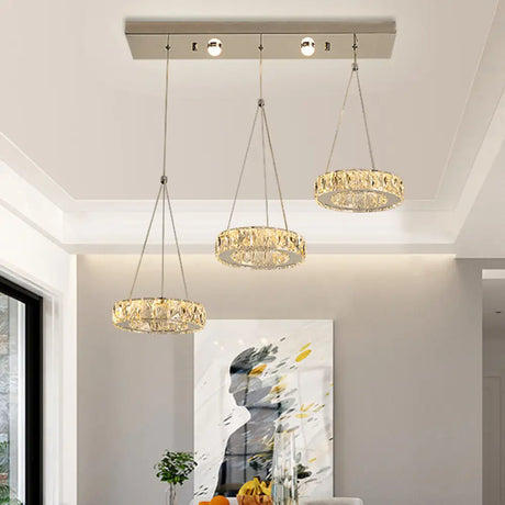 Stainless-Steel Led Swag Light With Clear Rectangular-Cut Crystals And Multi Suspension Design
